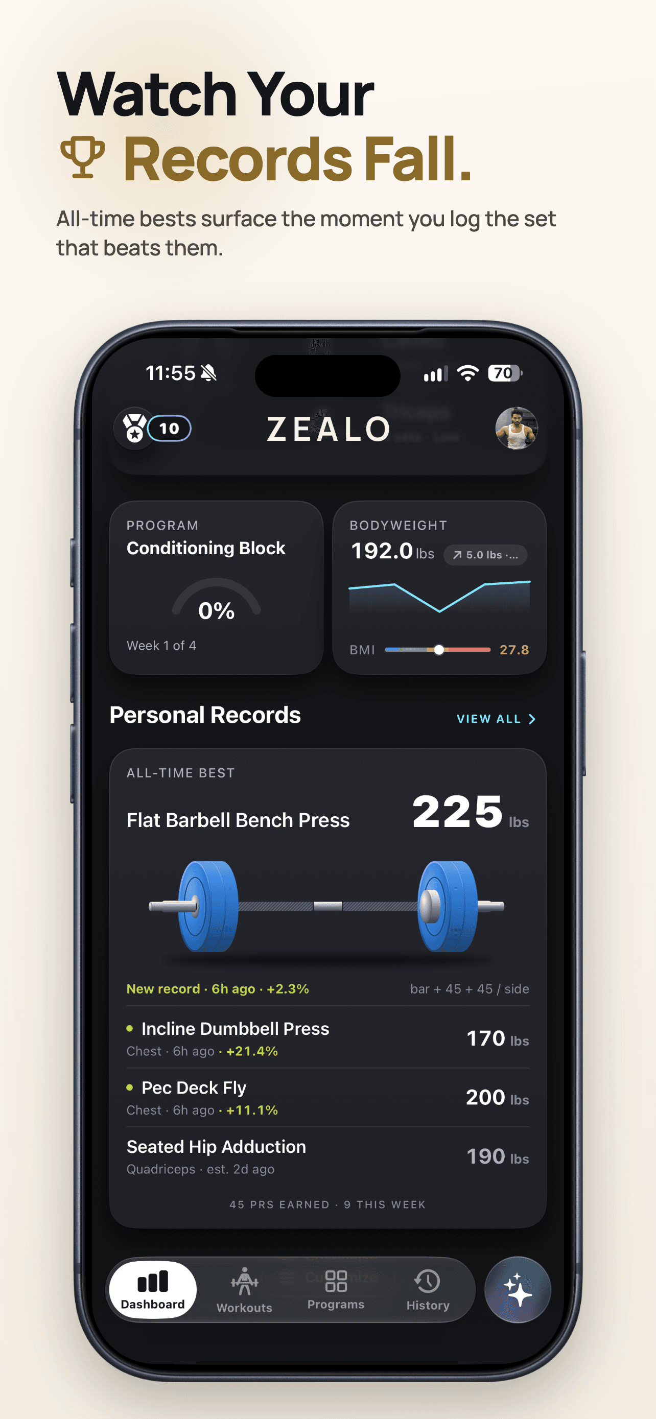 ZEALO personal records screen