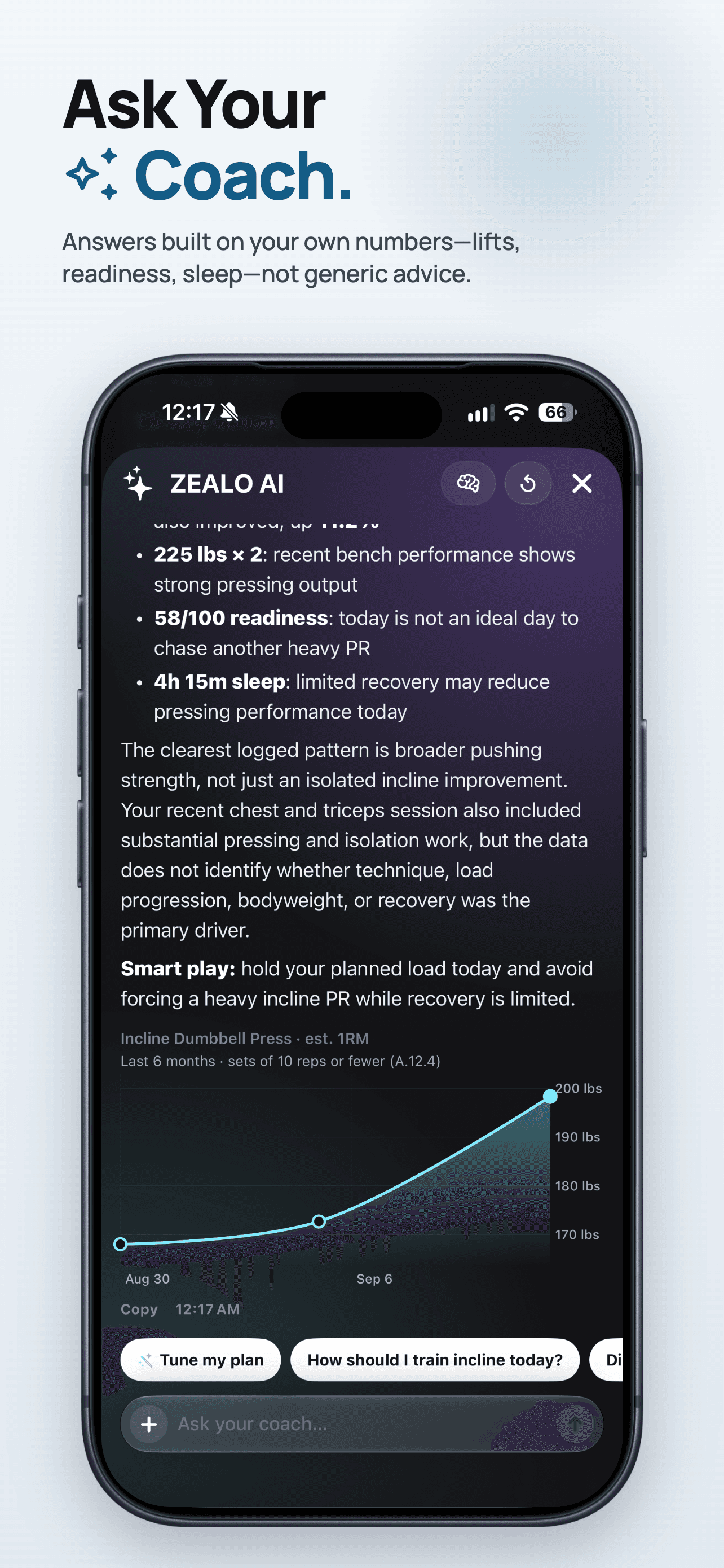 ZEALO AI coach screen